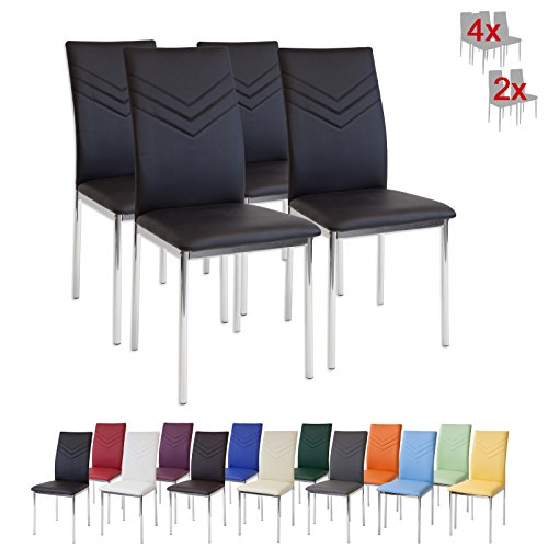 Albatros 2934 Verona Set de 4 sillas de Comedor, Negro, pie de Cromo, SGS Tested