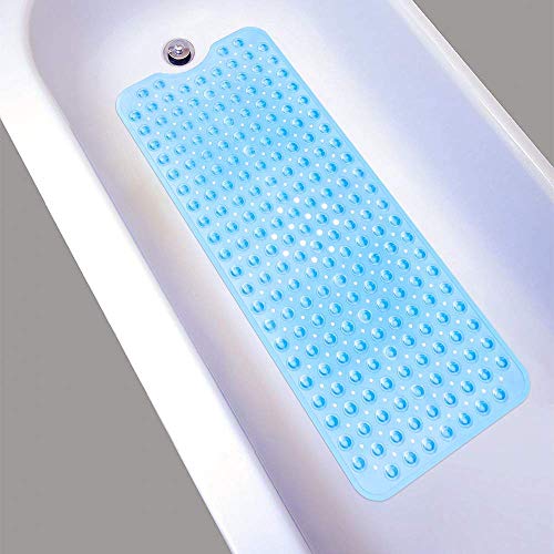 Alfombrilla Antideslizante bañera De Baño Esterilla De Ducha， Caucho Natural Antideslizante 100cm X 40cm Estera De Baño Alfombra De Baño Antideslizante con Ventosas para Niños Ancianos (Azul)