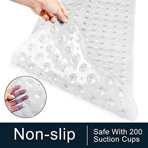 Alfombrilla de Baño, Extralargo Alfombra para Bañera Antideslizante con 200 Potentes Ventosas, Antibacterial,Resistente al Moho, Lavable a Máquina, para Niños Ancianos (100*40cm, Blanco transparente)