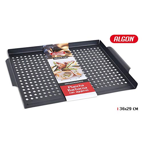 Algon plancha barbacoa con agujeros, placa para parrilla, anti adherente, medida 36x29 cm