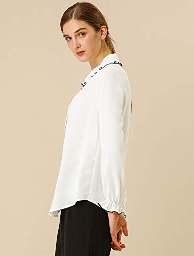 Allegra K Blusa De Manga Larga con Cuello De Peter Pan Y Volantes Dulces para Mujer Blanco XS