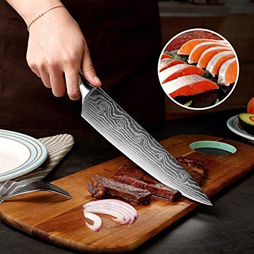 Alta calidad Cuchillo de la fruta de la carne de 3PCs japonesa cuchillos del cocinero láser Damasco patrón de acero inoxidable 440C Cleaver rebanar Santoku (Color : 3pcs)