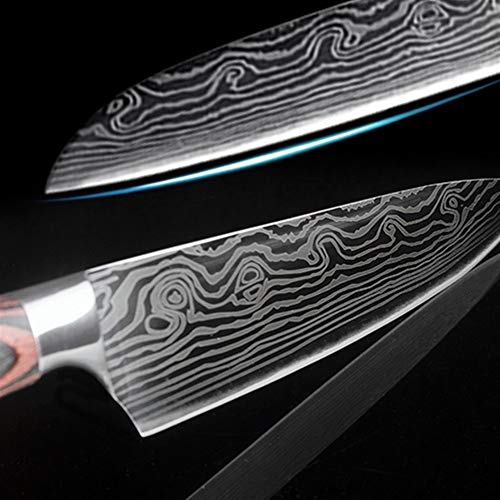 Alta calidad Cuchillo de la fruta de la carne de 3PCs japonesa cuchillos del cocinero láser Damasco patrón de acero inoxidable 440C Cleaver rebanar Santoku (Color : 3pcs)