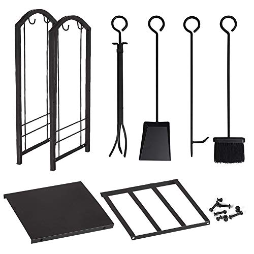 Amagabeli Estante para leña de Chimenea Estante de registro de Chimenea con 4 Herramientas de Chimenea 70x40x30cm Estante de leña Estufa de leña para Chimenea Titular de Registro de Chimenea Conjunto