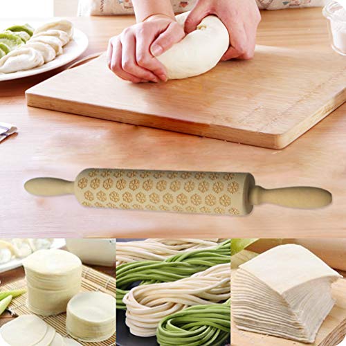 Amosfun - Rodillo de madera con diseño de copo de nieve, herramienta para hornear galletas en relieve, pasteles, pasteles, fondant 35 cm Copo de nieve.