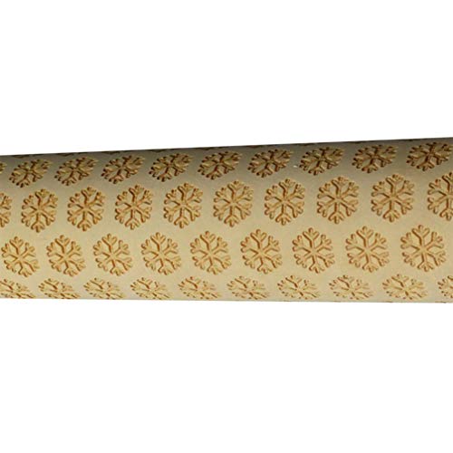 Amosfun - Rodillo de madera con diseño de copo de nieve, herramienta para hornear galletas en relieve, pasteles, pasteles, fondant 35 cm Copo de nieve.