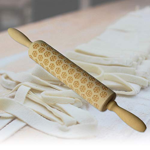 Amosfun - Rodillo de madera con diseño de copo de nieve, herramienta para hornear galletas en relieve, pasteles, pasteles, fondant 35 cm Copo de nieve.