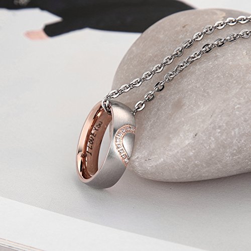 AnazoZ Anillo 1PCS Anillos de Parejas Acero Inixodable Anillo Corazón Grabado I Love You Anillo Oro Rosa Mujer Tamaño 12