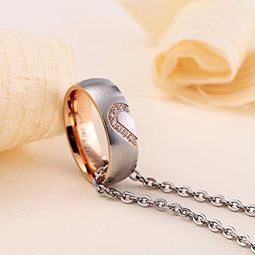 AnazoZ Anillo 1PCS Anillos de Parejas Acero Inixodable Anillo Corazón Grabado I Love You Anillo Oro Rosa Mujer Tamaño 12
