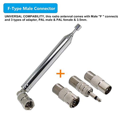 Ancable Antena de Radio FM Universal 75 Ohm Unbal Interior telescópica Antena para Mesa Radio HiFi AV estéreo Mini Sistema