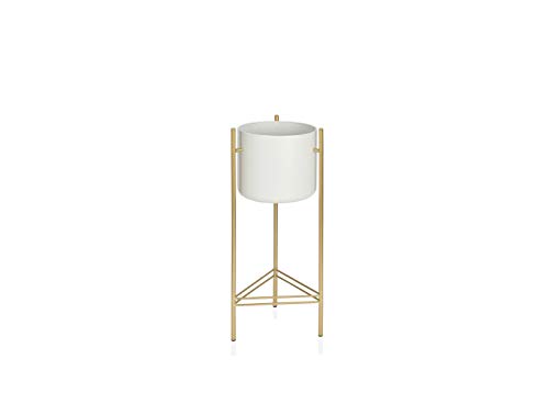 ANDREA HOUSE Macetero de pie Blanco y Dorado 28X28X66