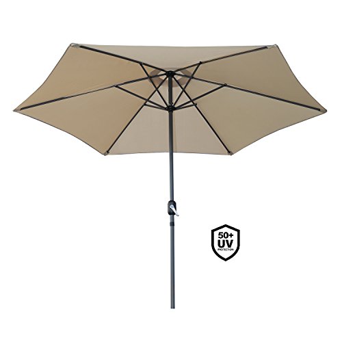 Angel Living 300cm Parasol de Aluminio con Inclinación, con Manivela, Sombrilla con Mástil de Aluminio de 38mm para Patio Terraza Playa (Beige)