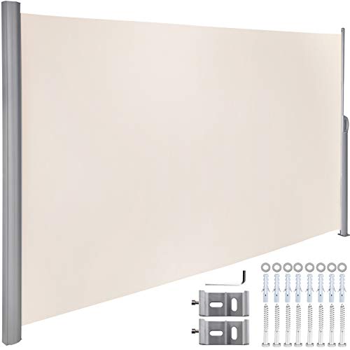 Anhon Toldo Solar Retráctil, Pantalla de Alta Privacidad 180X300cm,Toldo Lateral de Aluminio Separador retráctil Terraza, para Patio Jardín Blanco