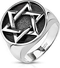 Anillo de medallón de estrella de David de acero inoxidable, tamaño Y