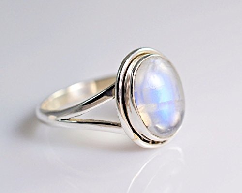 Anillo de plata de piedra lunar del arco iris, Piedra de luna del arco iris, Anillo de piedra lunar, Plata de ley 925, Anillo de plata, Joyería hecha a mano, Tamaño 4-31 ES
