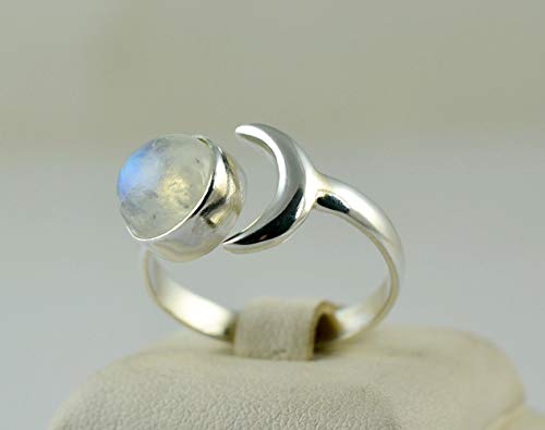 Anillo de plata de piedra lunar del arco iris, Piedra de luna del arco iris, Anillo de piedra lunar, Plata de ley 925, Anillo de plata, Joyería hecha a mano, Tamaño 4-31 ES