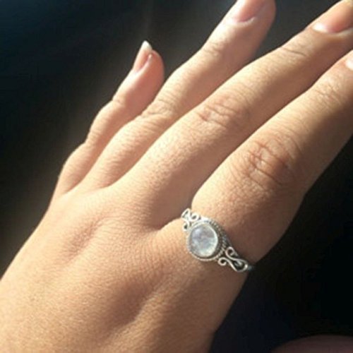 Anillo de plata de piedra lunar del arco iris, Piedra de luna del arco iris, Anillo de piedra lunar, Plata de ley 925, Anillo de plata, Joyería hecha a mano, Tamaño 4-31 ES