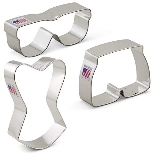 Ann Clark Cookie Cutters Juego de 3 cortadores de galletas verano/natación con libro de recetas, gafas de sol, bañador corto y traje de baño