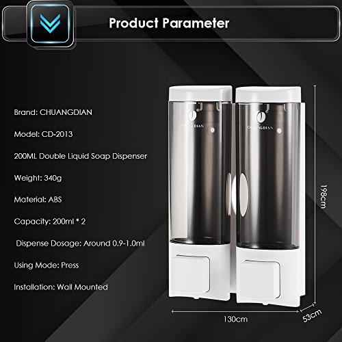 Anself - Dispensador de jabón Doble para Pared, Jabonera de loción líquido, 2x200ml