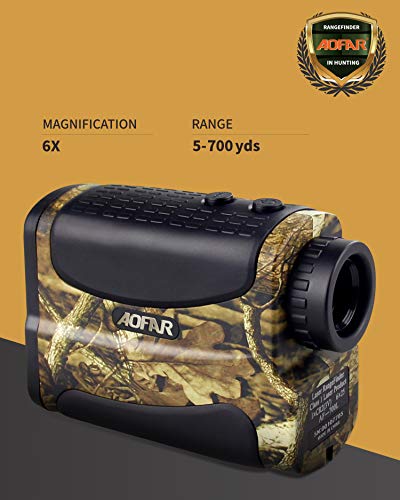 AOFAR HX-700N Telémetro Caza Golf 700 metros, medidor de distancia caza, Camuflaje, Impermeable, duradero, modo de escaneo de niebla y velocidad, batería libre, estuche portátil, Telémetro de Golf