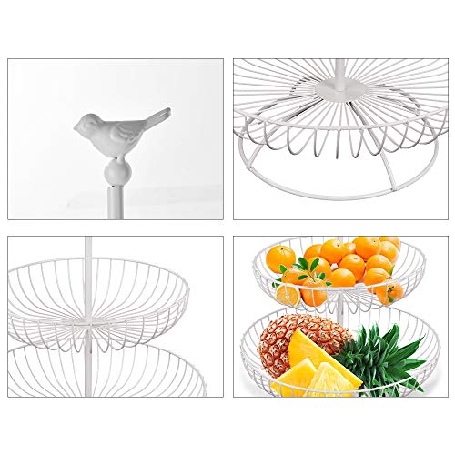 Apark Frutero de 3 pisos, Desmontable Metal Cesta Fruta, para Conservan Frutas, Verduras, Bocadillos o Pan, Tamaño de la Cesta de Frutas: 16.5CM, 24.5CM, 30CM, Altura: 47CM (Blanco)