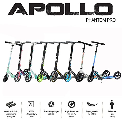 Apollo Patinete Urbano XXL Phantom Pro - Patinete de Grandes Ruedas de 200 m – City Scooter Plegable y Ajustable para Niños y Adultos