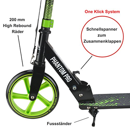 Apollo Patinete Urbano XXL Phantom Pro - Patinete de Grandes Ruedas de 200 m – City Scooter Plegable y Ajustable para Niños y Adultos