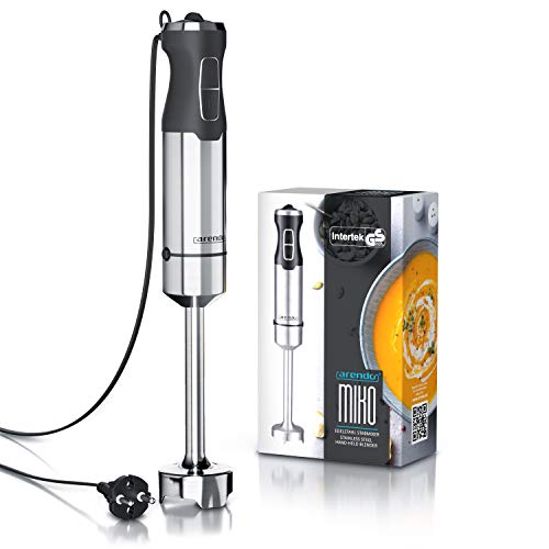 Arendo – Batidora de mano de 1000w de acero inoxidable – 1000 Watt - Cuchilla de cuatro hojas – Batidora de mano – Regulación de velocidad sin niveles – Botón turbo