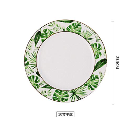 Asbjxny Belleza Oro Estilo Europeo Plantas Verdes Patrón Vajilla de cerámica Vajilla de Porcelana Set Bone China Plato Taza Taza y platillo-si