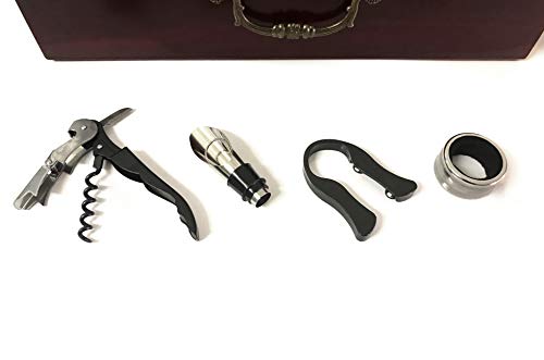 Asc Vino Caja de Presentación, con Detalles Adorno Metal Asa y Cierre, Funda con Accesorios, Forrada Terciopelo, Vino Caja de Regalo