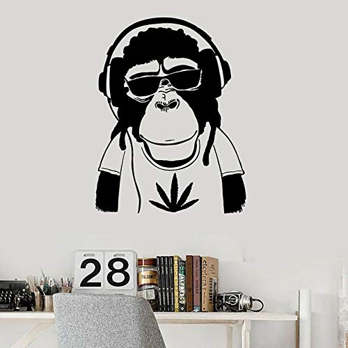 ASFGA Calcomanía de Pared de Mono Hippie, Auriculares, música, Dibujos Animados de Animales, Vinilo, Pegatina para Ventana, habitación para Adolescentes, Dormitorio, Bar, decoración Interior