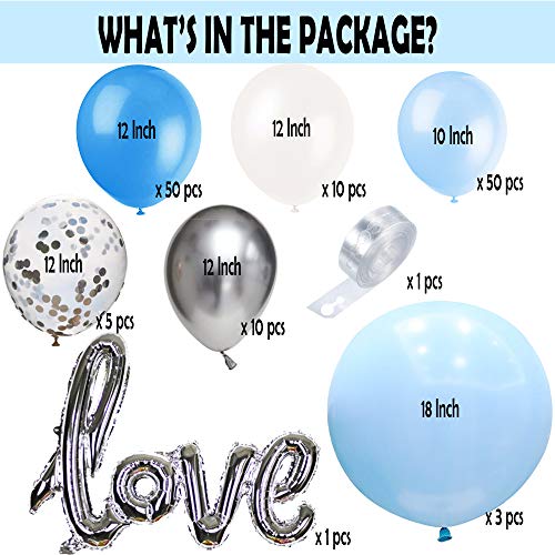 ATFUNSHOP Arco De Globos de Cumpleaños 5M 120PCS Globos Dorados Szul y Plata Metalizados Transparentes Confeti para Boda Baby Shower Fiesta Decoración