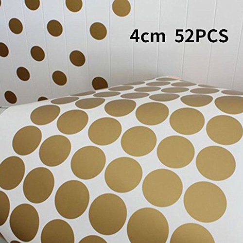 Auntwhale Pegatinas de decoración de Pared Calcomanías de Pared de Lunares Dorados metálicos con Embalaje de Regalo para Sala de niños, Sala de Estar, Dormitorio (4Cm 52PCS Round Gold)