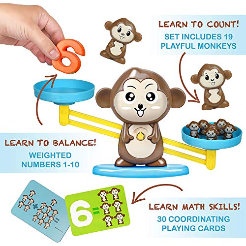 Automoness Juguete de Matemáticas, Juguetes Educativos para Niños,Juguete Educativo Niños Balanza de Equilibrio Números Tarjetas, Juego Divertido Regalo Educativo para Niñas Niños