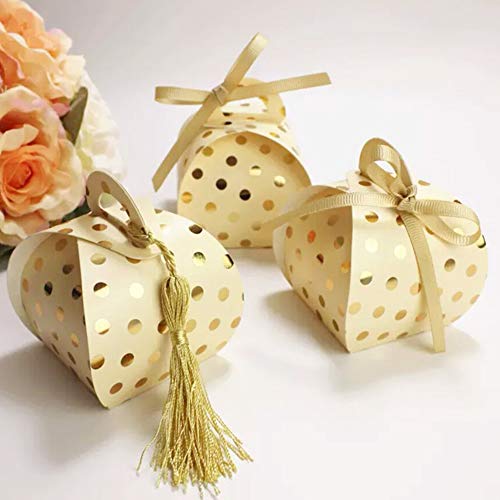 Awtlife - 50 Cajas de Caramelos con borlas, Papel Kraft rústico para Bodas, Fiestas, cumpleaños, Baby Shower, Color Dorado Claro