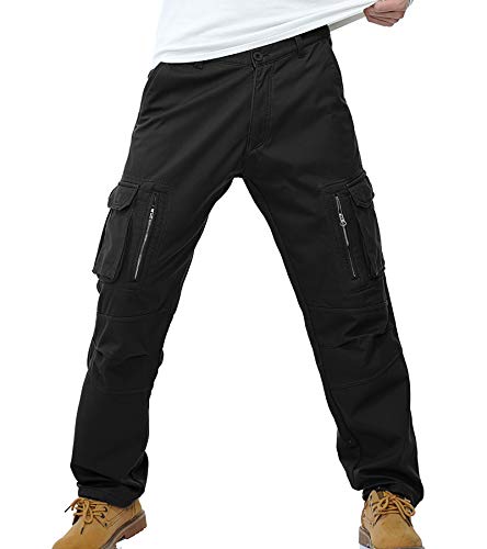 AYG Calientan los pantalones de lana polar pantalones cargo Camo Espesar para Hombres Negro 33W / 32L
