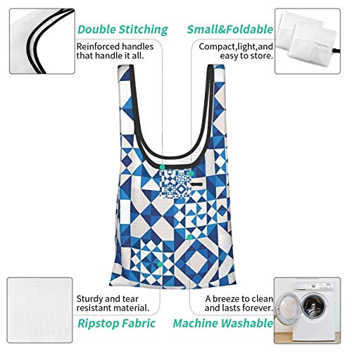 Azul marino Decoración Colección Abstracto Geométrico Potugal Estilo Textura Cerámica Y Patrones De Mosaico Inusuales Artprint Blanco Azul Reutilizable Plegable Bolsas De Compras Ecológicas