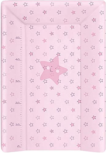 BabyCalin BBC510714 Luxus Wickelunterlage, 50cm x 70cm, Rosa Sterne mit Höhenstange, rosa, 1 Stück