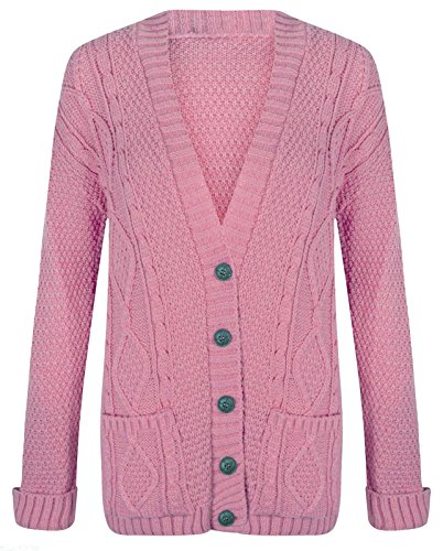 Baleza - Cárdigan de punto para mujer de manga larga con botones y botones, talla 8-22 Rosa rosa pastel 44-46