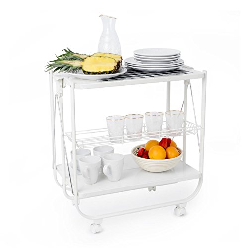 Balvi Carrito Servicio Origami Color Blanco Plegable con Ruedas Metal 69x68x40cm