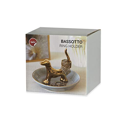 Balvi Porta Anillos Bassotto Color Dorado Decora tu Dormitorio con Este Original anillero en Forma de Perro elaborado en Porcelana Elegante diseño y Estilo Porcelana 8x10x10