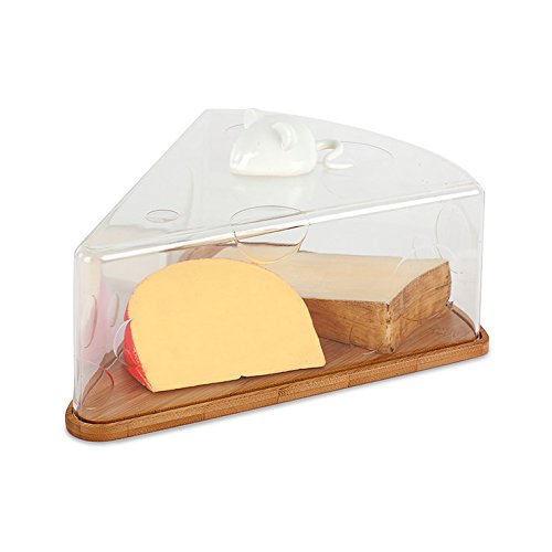 Balvi Quesera I Love Cheese En Forma de porción de Queso con Figura de ratoncito de cerámica Blanca Bambú/acrílico/cerámica 28 cm