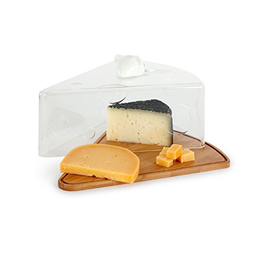 Balvi Quesera I Love Cheese En Forma de porción de Queso con Figura de ratoncito de cerámica Blanca Bambú/acrílico/cerámica 28 cm