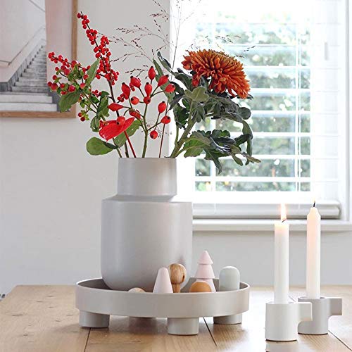 Bandeja De Almacenamiento Multifuncional, Bandeja Decorativa De Escritorio Redonda De Plástico De Madera Bandeja Decorativa De Escritorio Gris Con Base Antideslizante