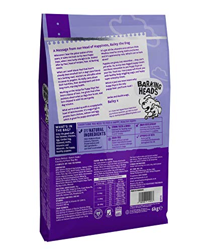 Barking Heads Comida Seca para Cachorros - Puppy Days - Pollo y salmón 100% natural, sin cereales ni aromas artificiales, Ayuda a fortalecer huesos y dientes, 6 kg