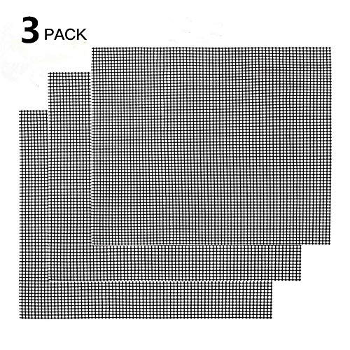 BBQ Grill Mat, Esteras Parrilla de Barbacoa 3 Piezas, Grill de Malla Resistente al Calor Parrilla Reutilizable Adecuado para Hornear Carne, Pescado, Verduras, Pan (Negro, 42 * 36 cm)