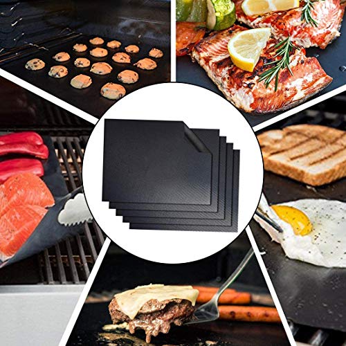 BBQ Grill Mat, Esteras Parrilla de Barbacoa 5 Piezas, Grill de Malla Resistente al Calor Parrilla Reutilizable Adecuado para Hornear Carne, Pescado, Verduras, 40 * 33 cm
