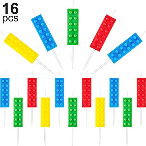 BBTO 16 Piezas Velas de Piezas de Construcción Velas de Pastel de Cumpleaños de Ladrillo para Decoración de Fiesta de Cumpleaños de Tema