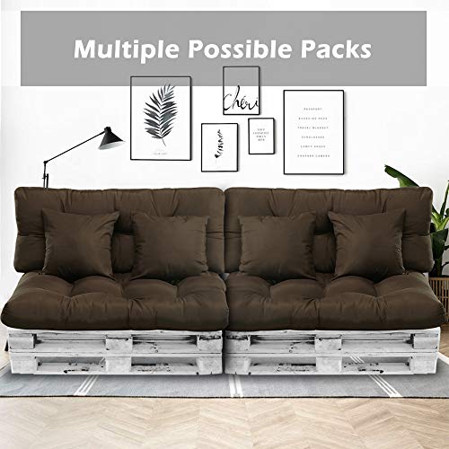 BCASE Pack Cojin Palet Fibra + Cojín Respaldo para Palés Acolchados, Cojín Relleno, Incluyen Cojín de Respaldo y Asiento, Ideal para Jardín, Terraza, Patio y Balcón, Chocolate