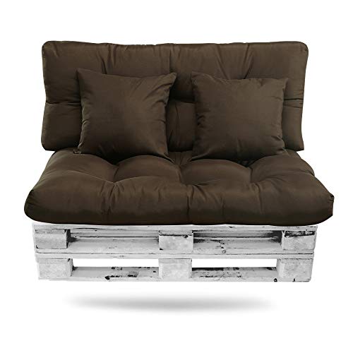 BCASE Pack Cojin Palet Fibra + Cojín Respaldo para Palés Acolchados, Cojín Relleno, Incluyen Cojín de Respaldo y Asiento, Ideal para Jardín, Terraza, Patio y Balcón, Chocolate